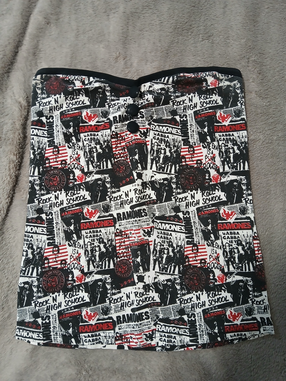 Women's Black & White Ramones Print Tube Top- Rock Graphic